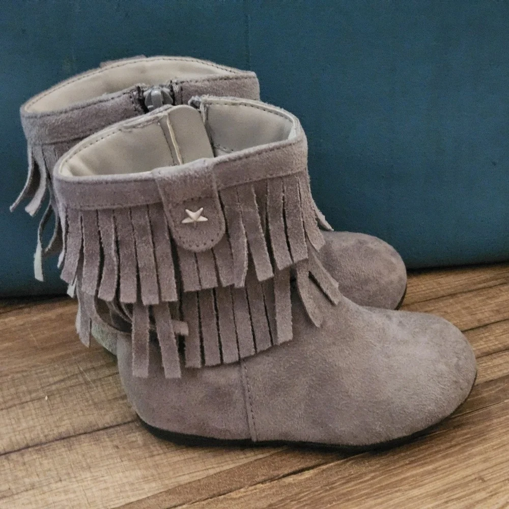 Jumping‎ Beans Toddler Girls Gray Fringe Ankle Boots Size 6M Side Zip